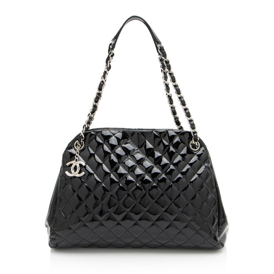 Luxury Chanel Patent Leather Just Mademoiselle Large Bowler Bag (SHF-ELuN7V)