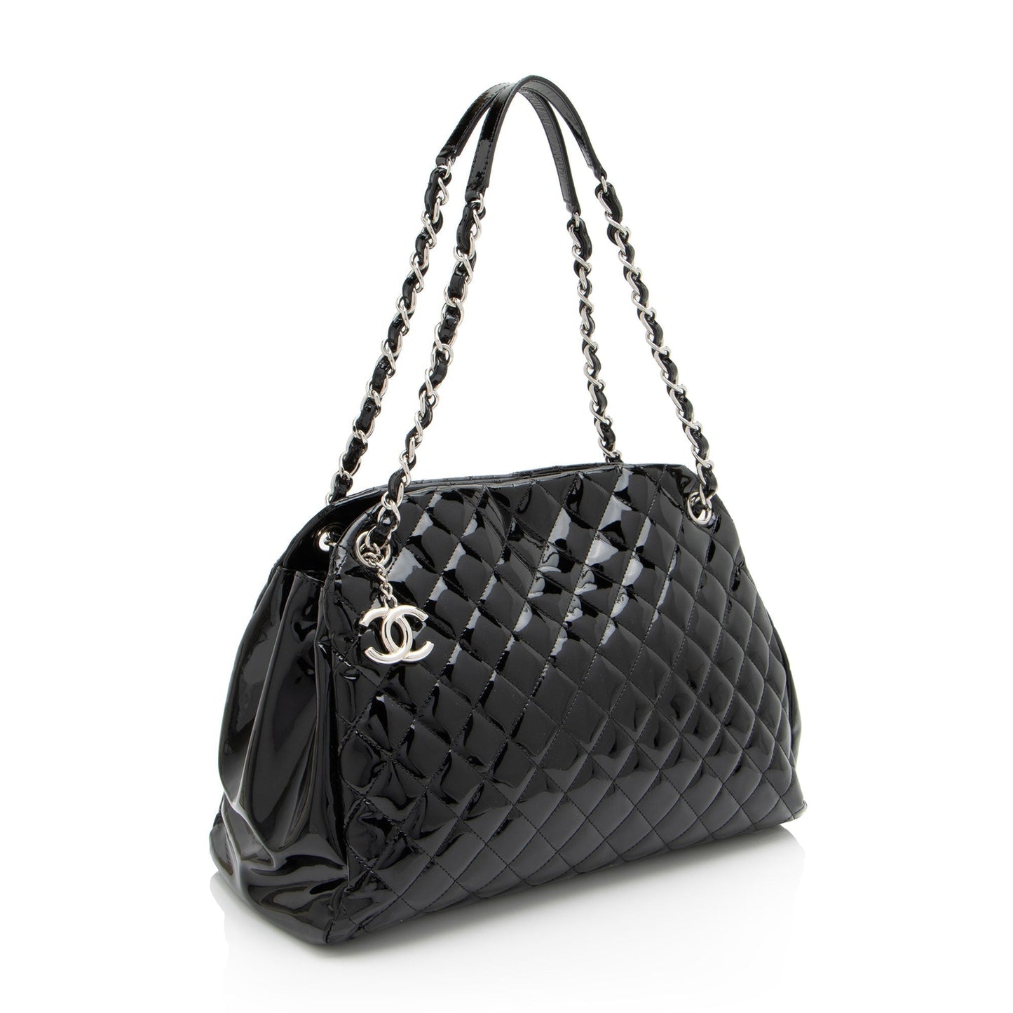 Luxury Chanel Patent Leather Just Mademoiselle Large Bowler Bag (SHF-ELuN7V)