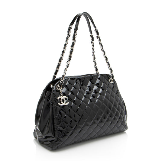 Luxury Chanel Patent Leather Just Mademoiselle Large Bowler Bag (SHF-ELuN7V)