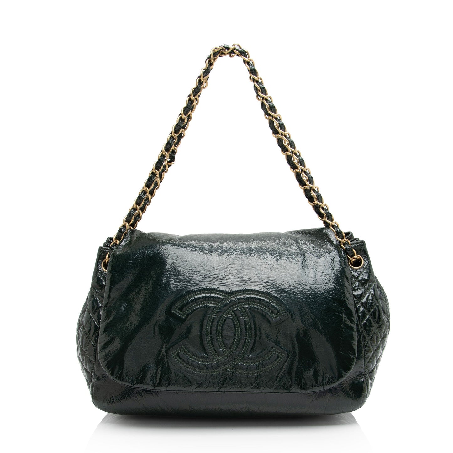 Luxury Chanel Patent Vinyl Rock and Chain Large Shoulder Bag (SHF-X1iQCV)