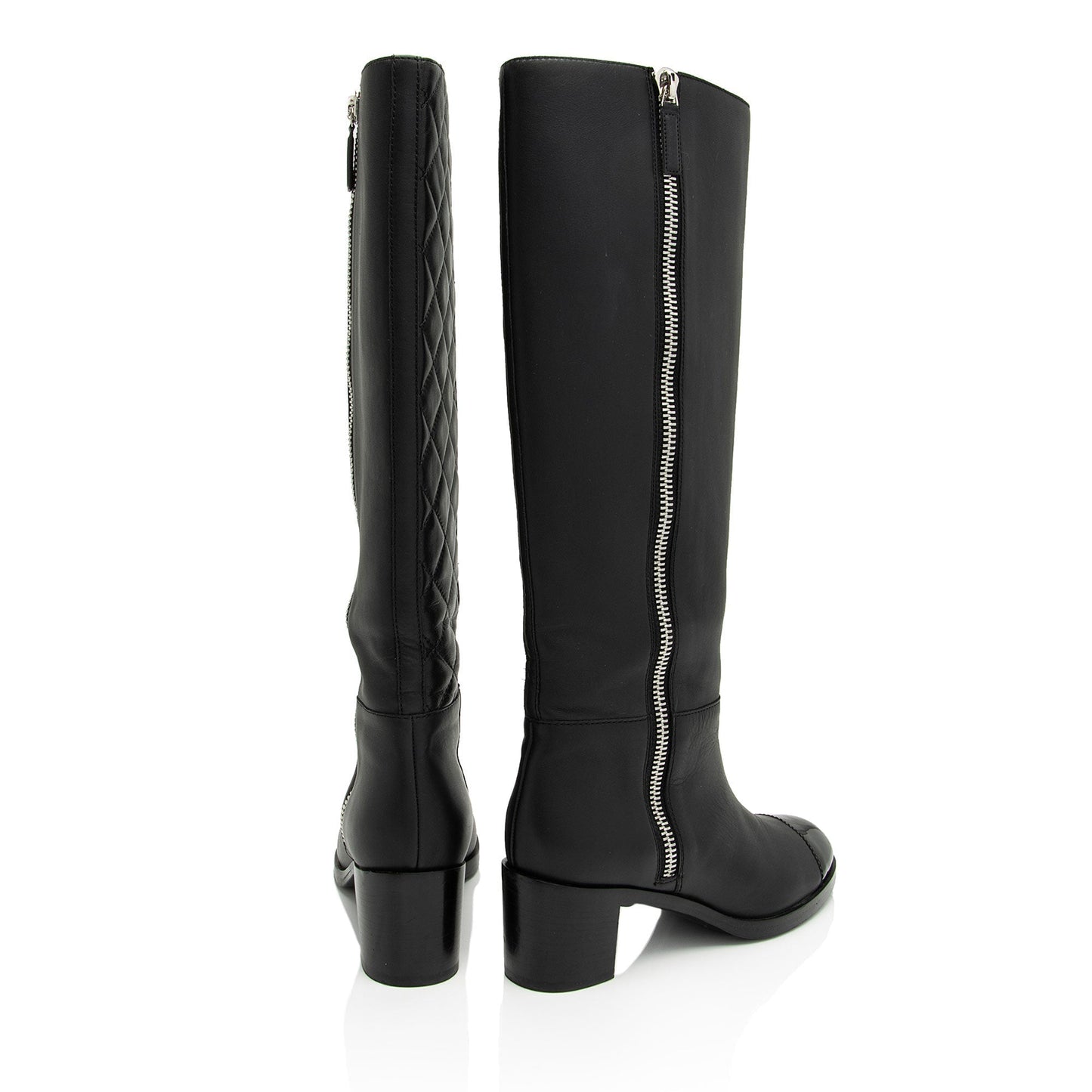 Luxury Chanel Quilted Calfskin Patent Leather Cap Toe Logo Boots - Size 7 / 37 (SHF-1bljRC)