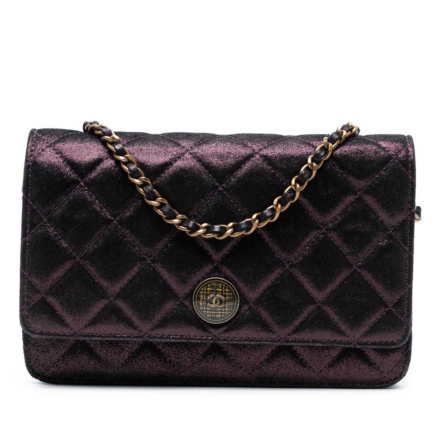Chanel Quilted Iridescent Lambskin Tartan Button Wallet On Chain