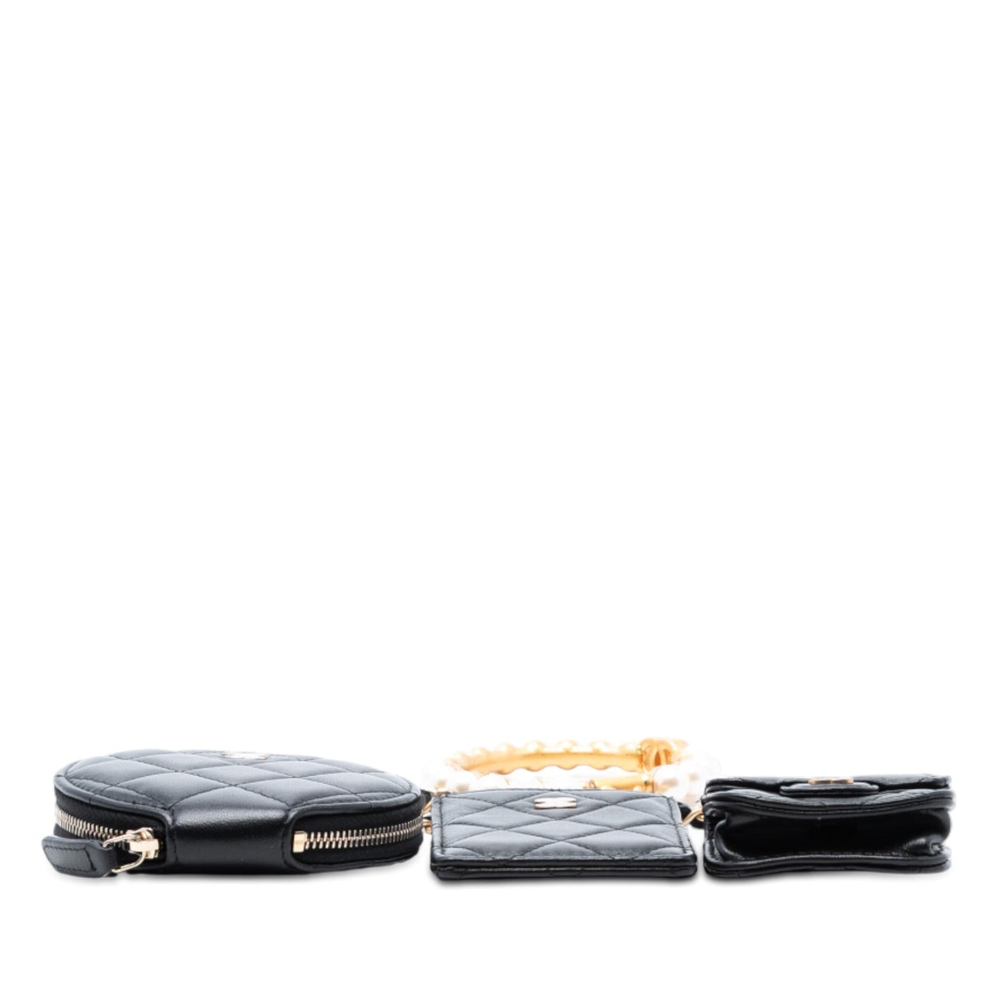 Chanel Quilted Lambskin Pearl Crown CC Wristlet Multi Pouches