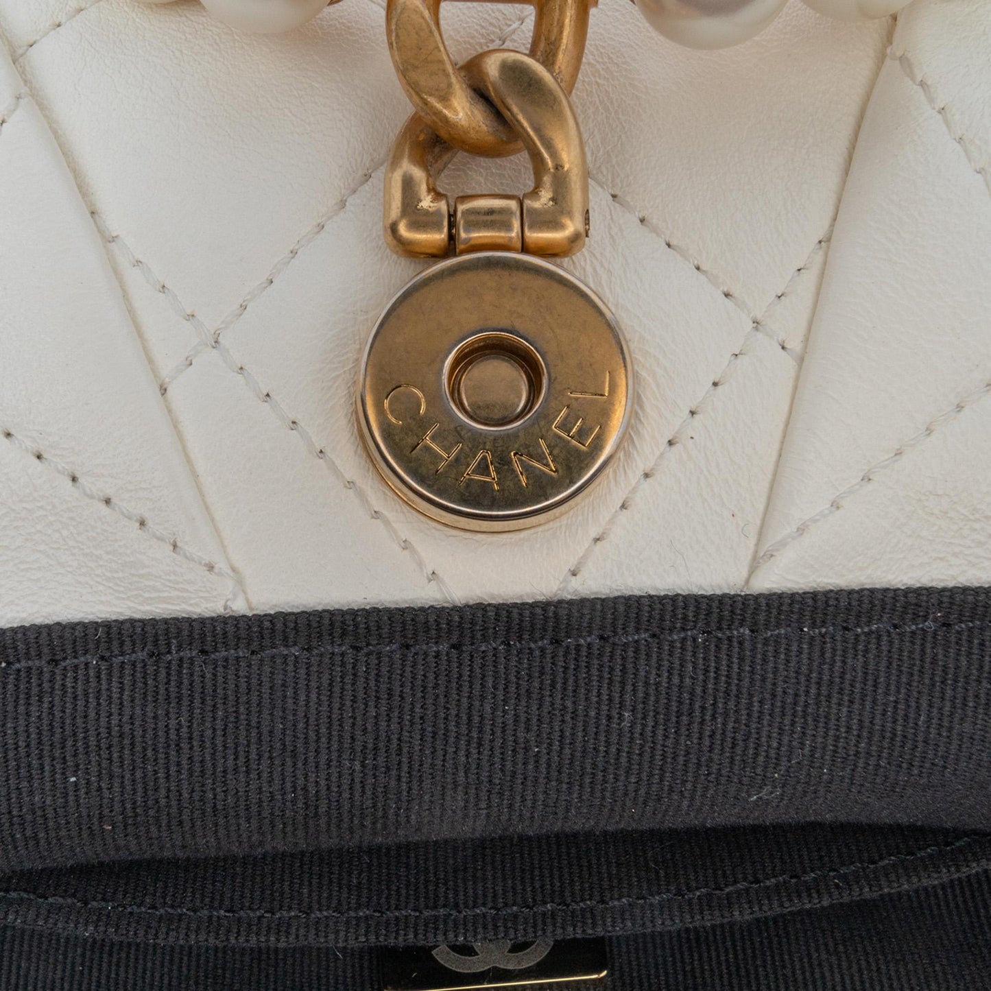 Chanel Quilted Lambskin Pearl Crown Handle Clutch Bag
