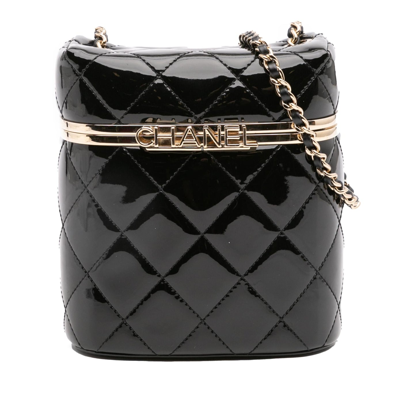 Chanel Quilted Patent Logo Chain Vanity Case