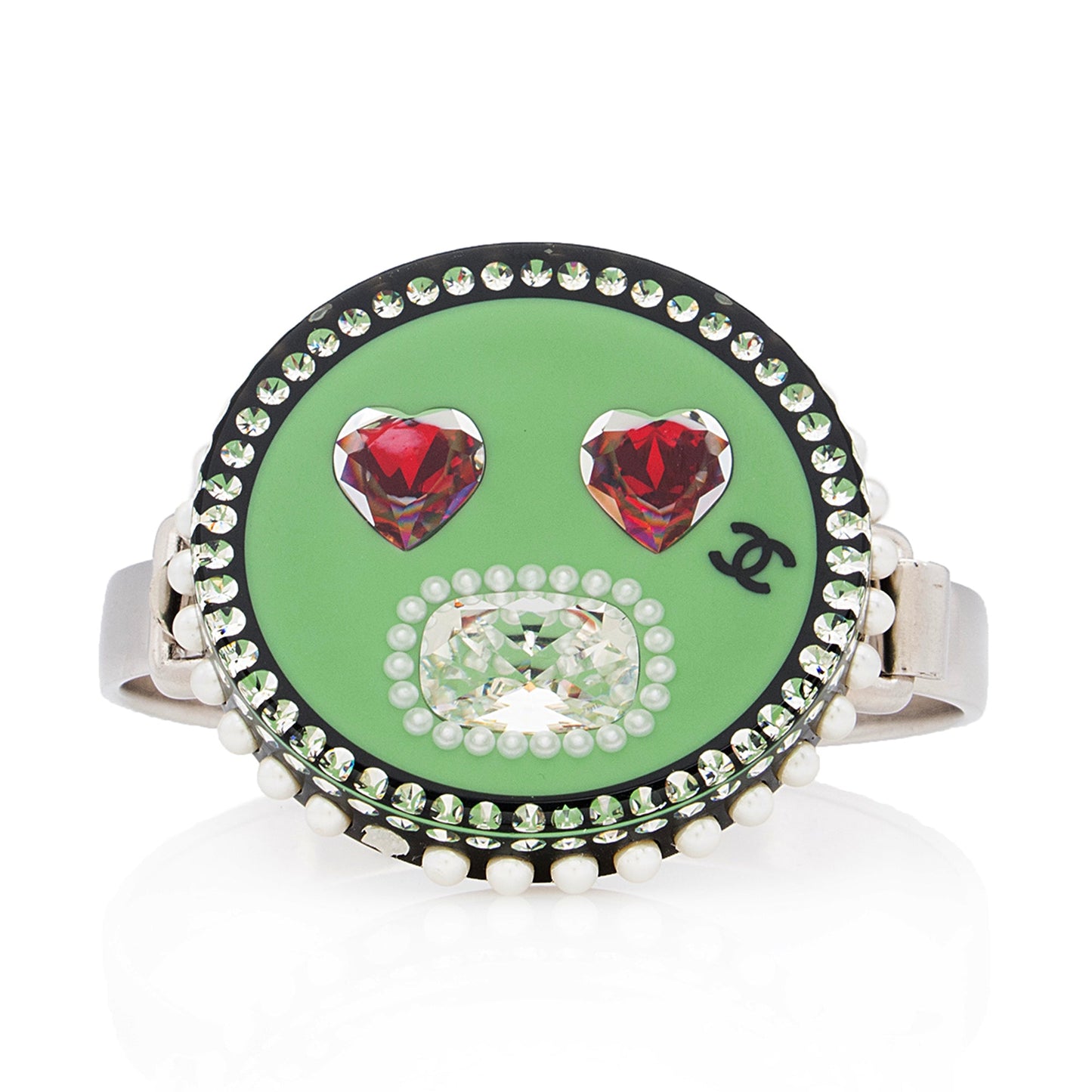 Chanel Resin Crystal Pearl Emoji CC Hinged Bracelet (SHF-U88N9H)