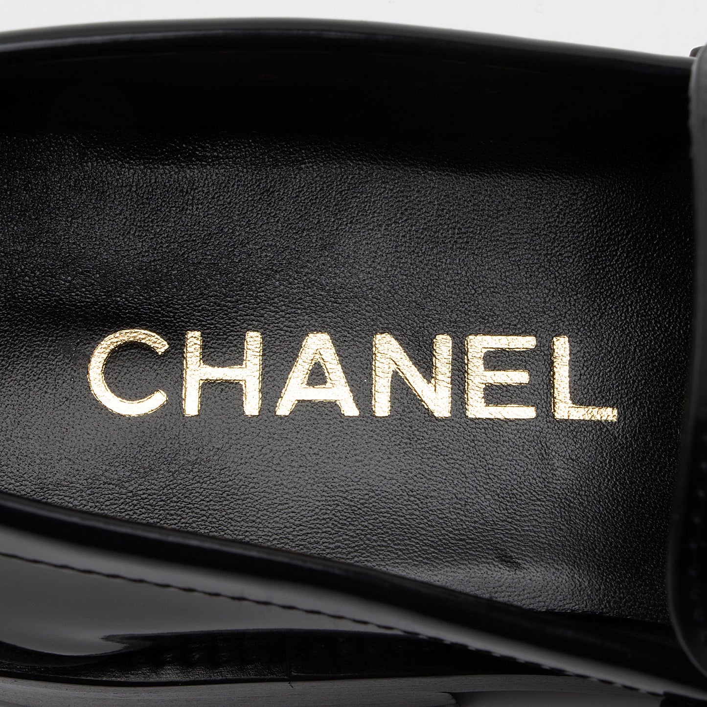 Chanel Shiny Calfskin Logo Loafers - Size 8 / 38