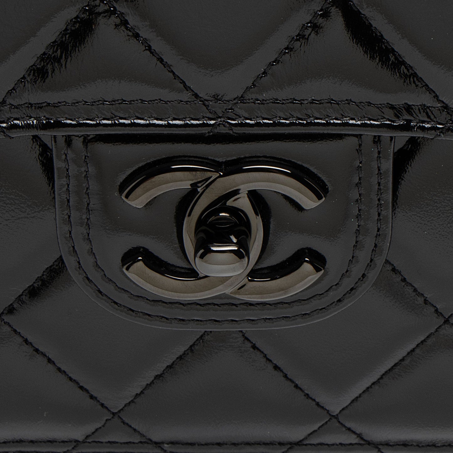 Chanel Shiny Crumpled Calfskin So Black Double You Flap Bag