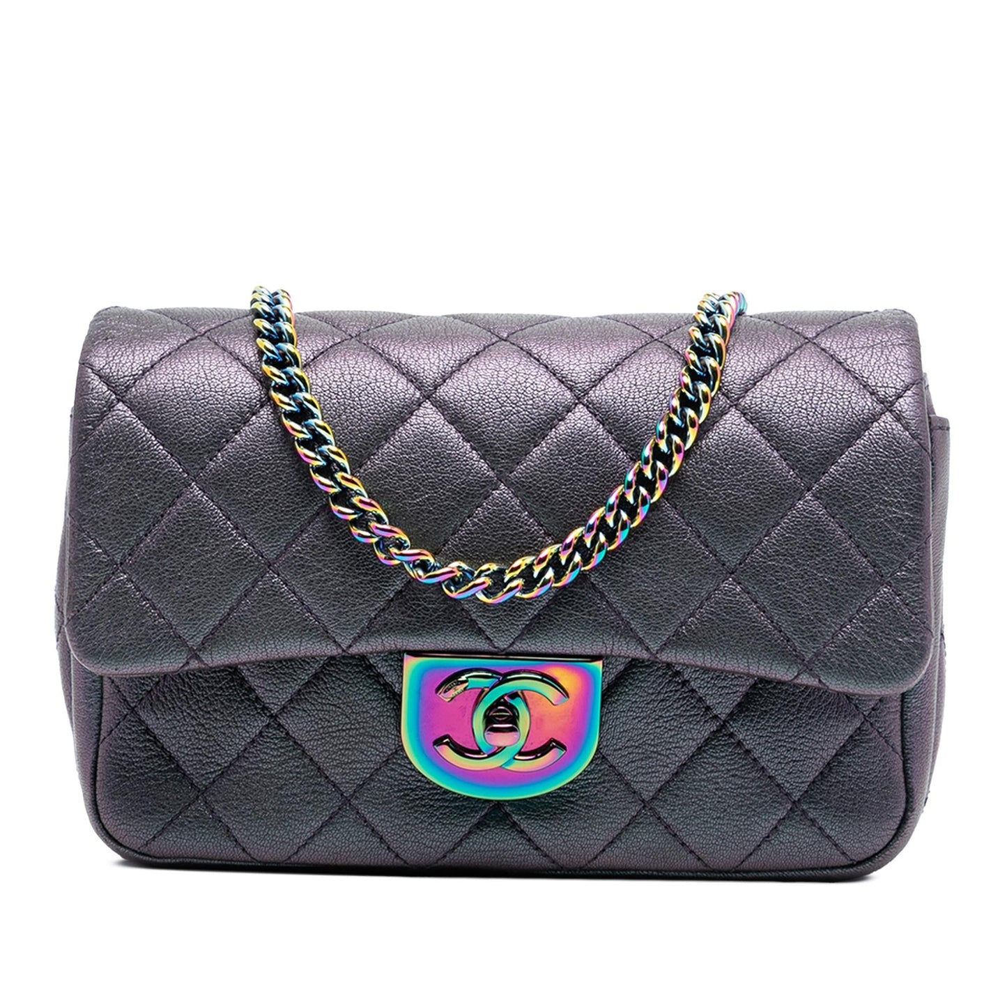 Chanel Small Iridescent Goatskin Rainbow Hardware Double Carry Waist Chain Flap