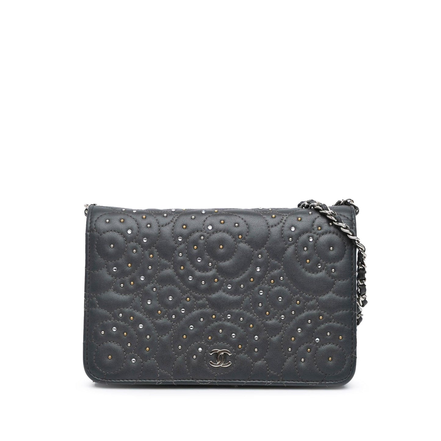 Chanel Studded Lambskin Camellia Wallet On Chain