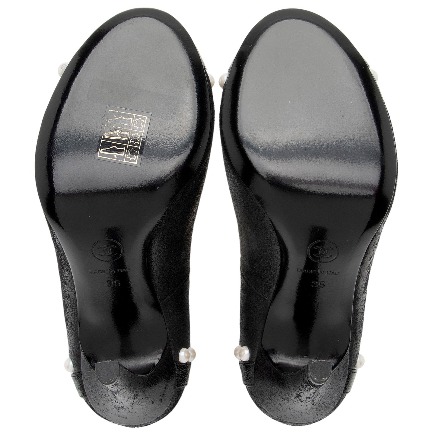 Chanel Suede Pearl CC Pumps - Size 6 / 36 (SHF-9755Wr)