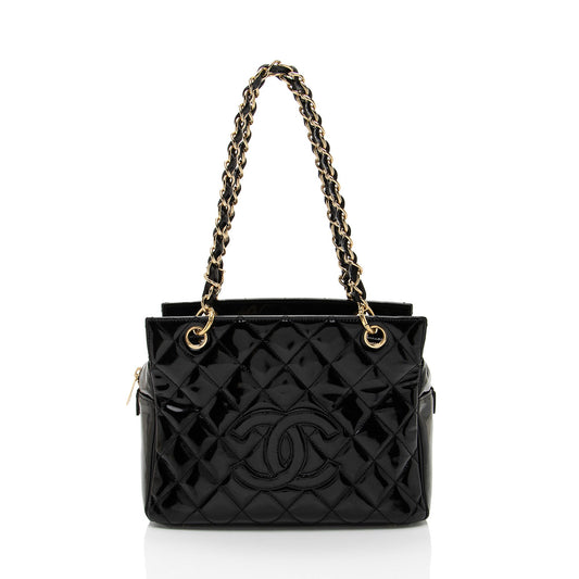 Chanel Vintage Patent Leather Timeless CC Petite Tote