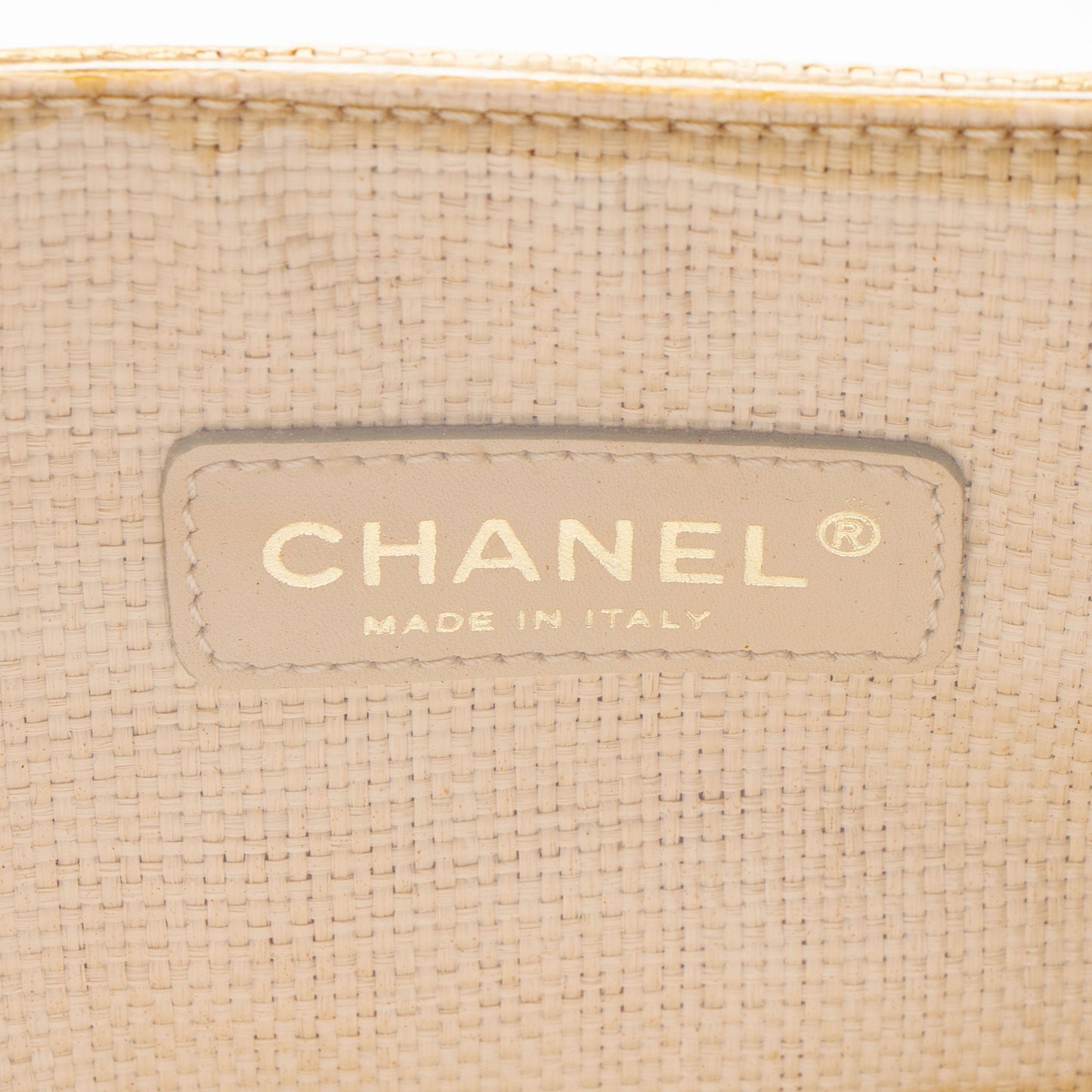 Chanel Vintage Raffia Camellia Print Chain Tote