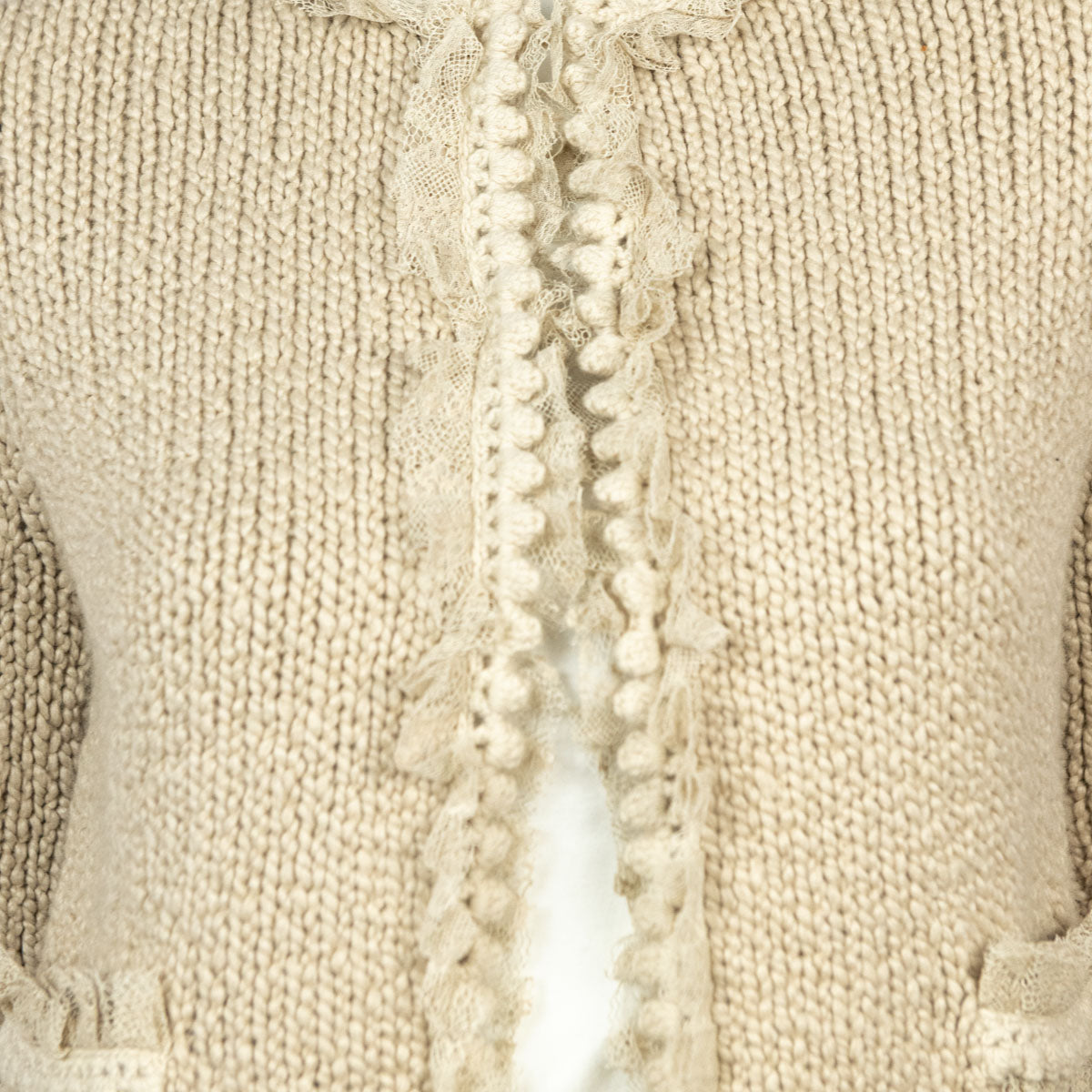 Chanel Beige Cashmere Knit Lace Embellished Jacket Size S | US 6 | FR 38