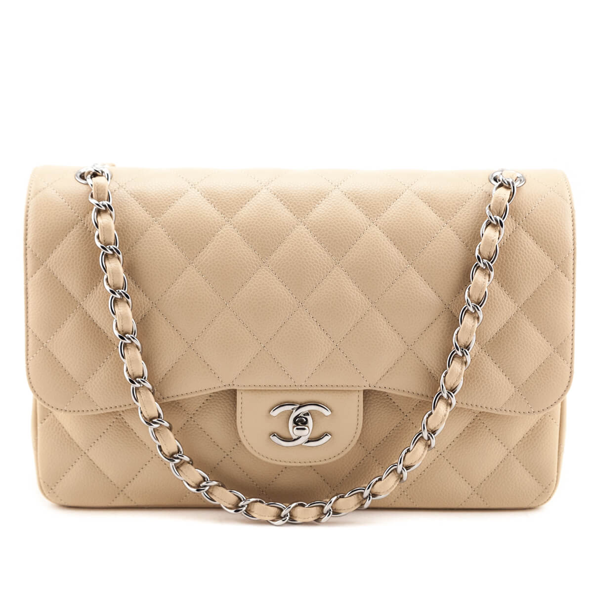 Chanel Beige Caviar Jumbo Double Flap Bag