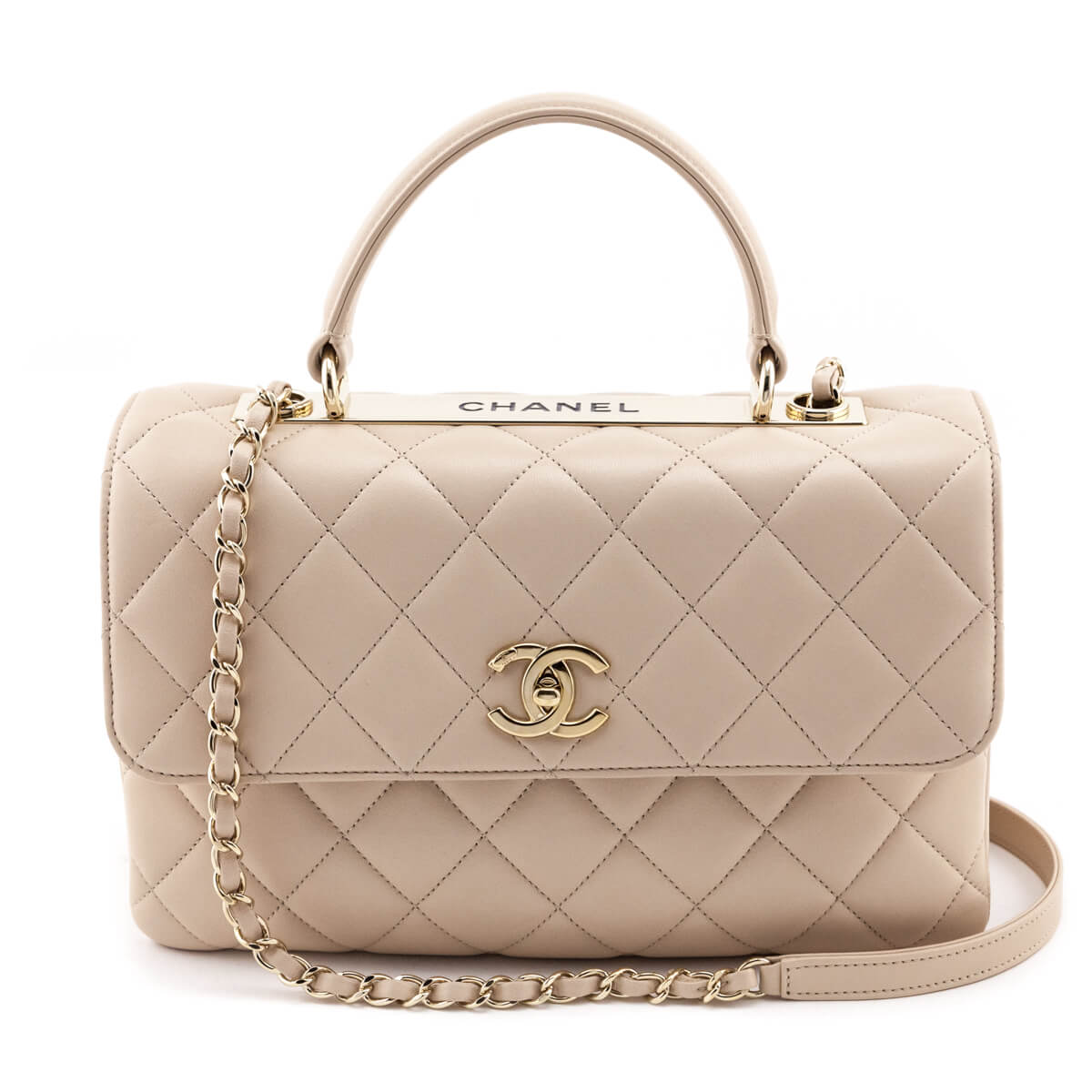 Chanel Beige Quilted Lambskin Medium Trendy CC Flap Dual Handle Bag