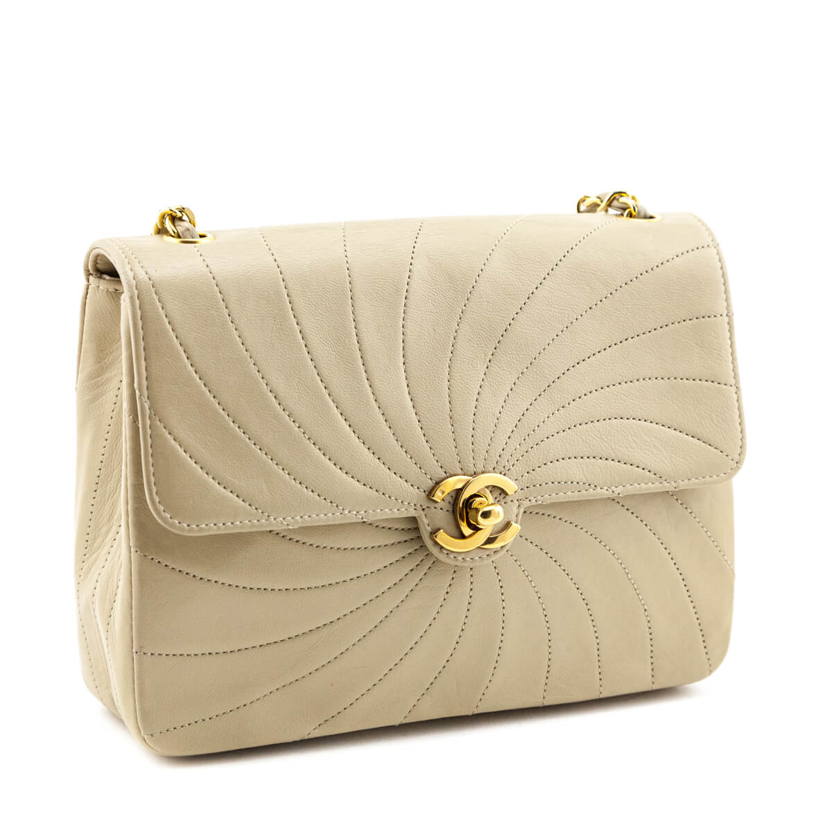 Chanel Beige Spiral Quilted Calfskin Vintage Mini Chain Bag