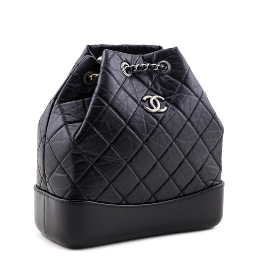 Chanel Black Aged Calfskin Quilted Small Gabrielle Backpack