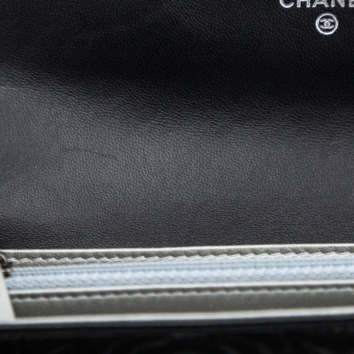 Chanel Black Camellia Embossed Long Flap Wallet