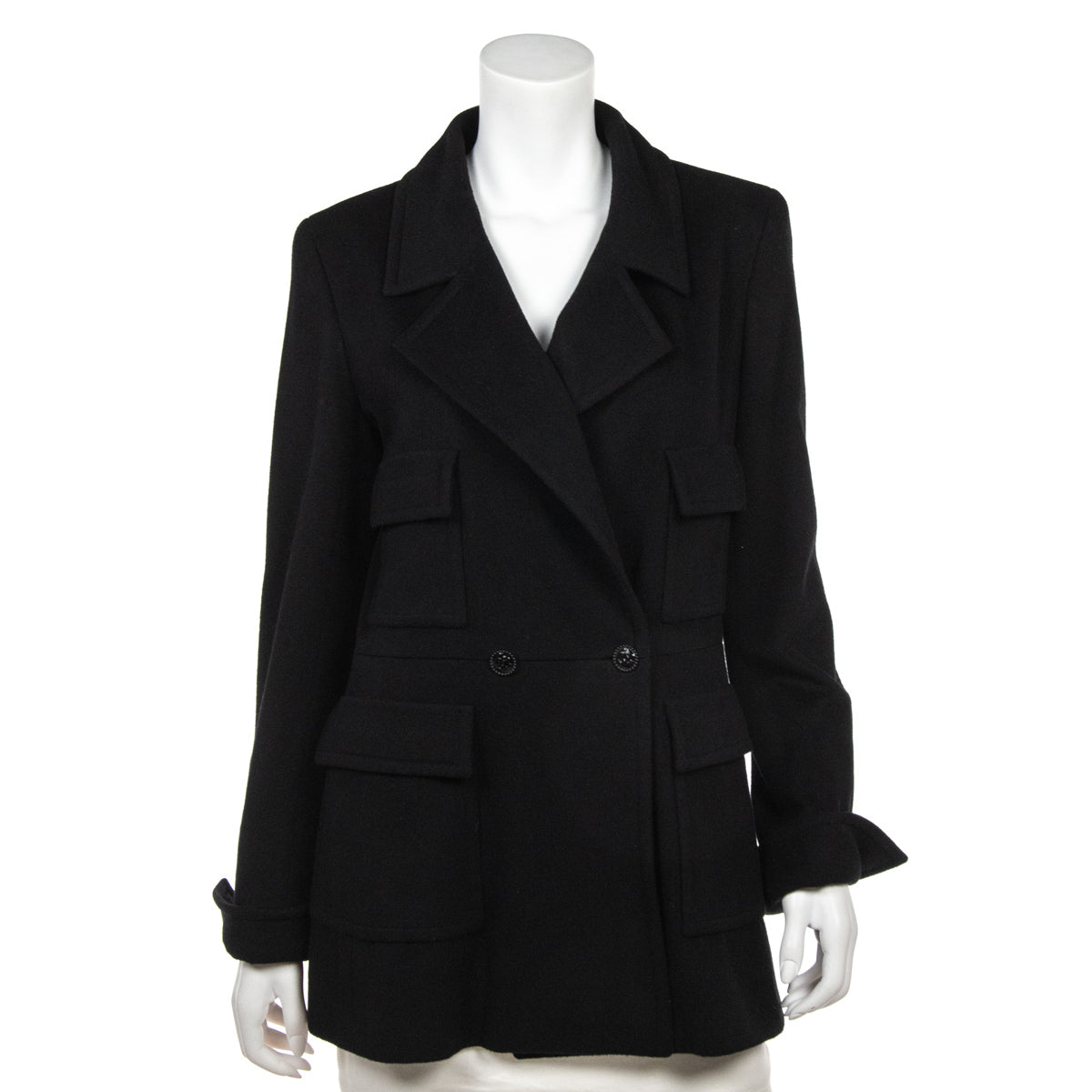 Chanel Black Cashmere Military Jacket Size L | FR 42