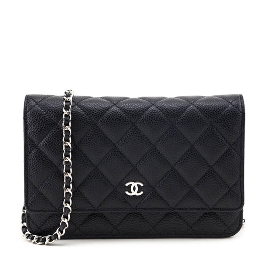 Chanel Black Caviar Quilted Wallet On Chain