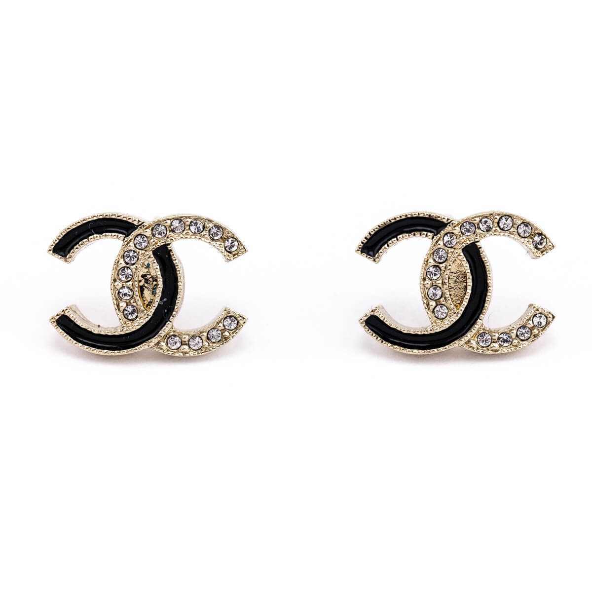 Chanel Black Enamel & Crystal CC Stud Earrings