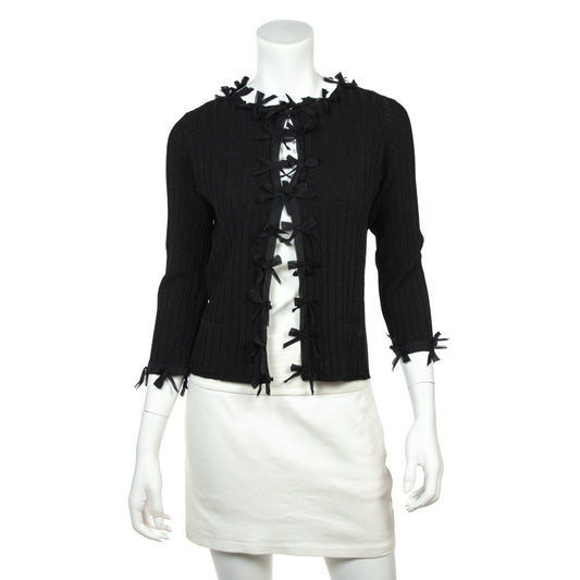 Chanel Black Knit Bow Embellished Cardigan Size XS | FR 36