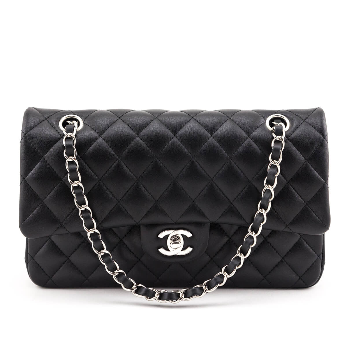 Chanel Black Lambskin Quilted Medium Double Flap