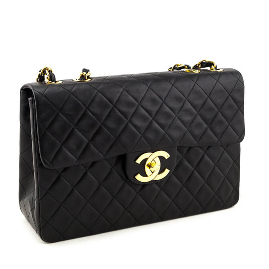 Chanel Black Quilted Lambskin Vintage Jumbo XL Single Flap Bag