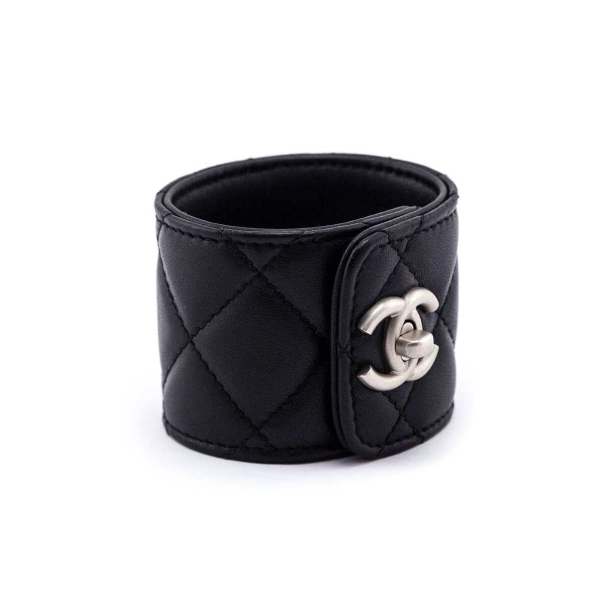 Chanel Black Leather CC Turn-Lock Cuff
