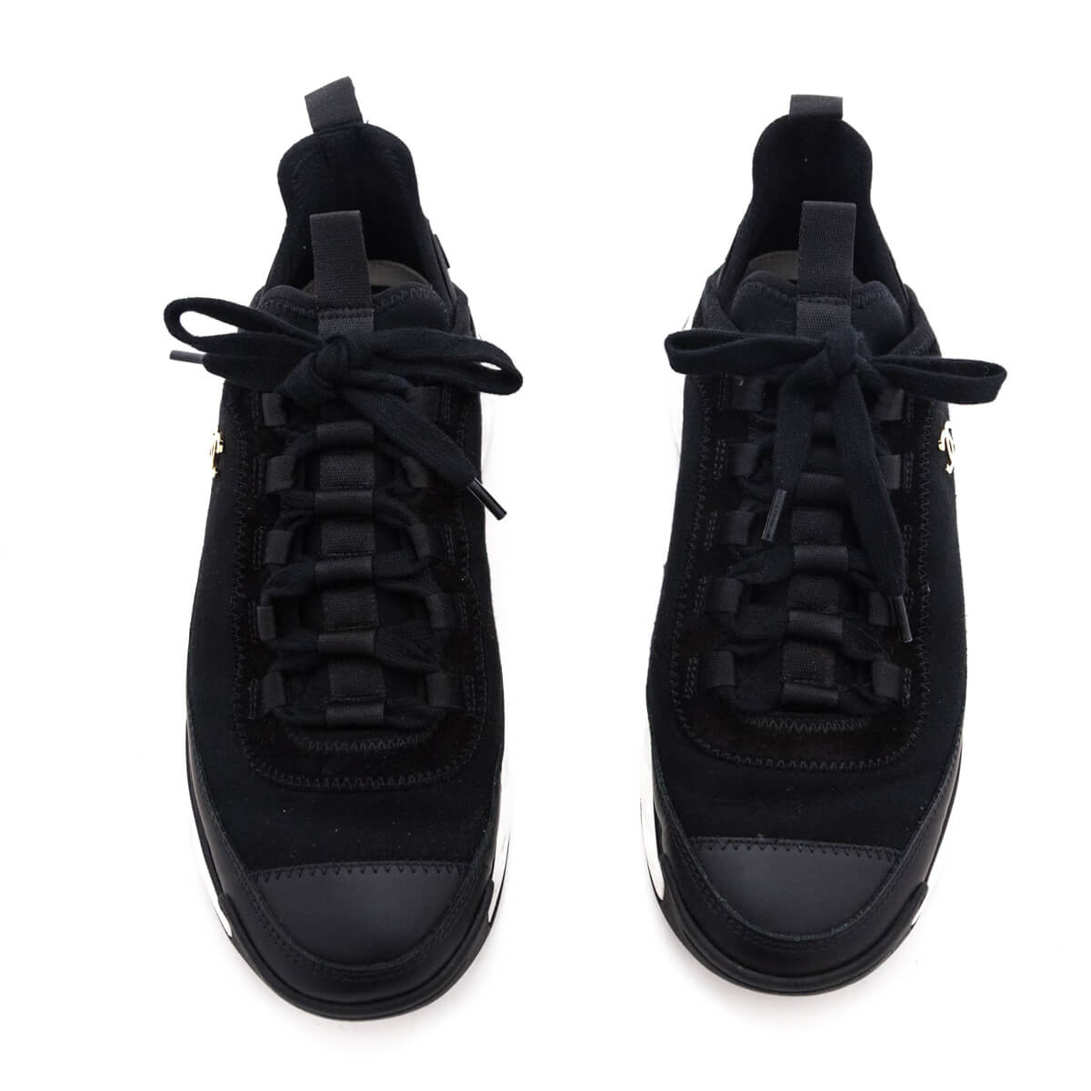 Chanel Black Leather & Suede CC Low Top Sneakers Size US 8 | EU 38