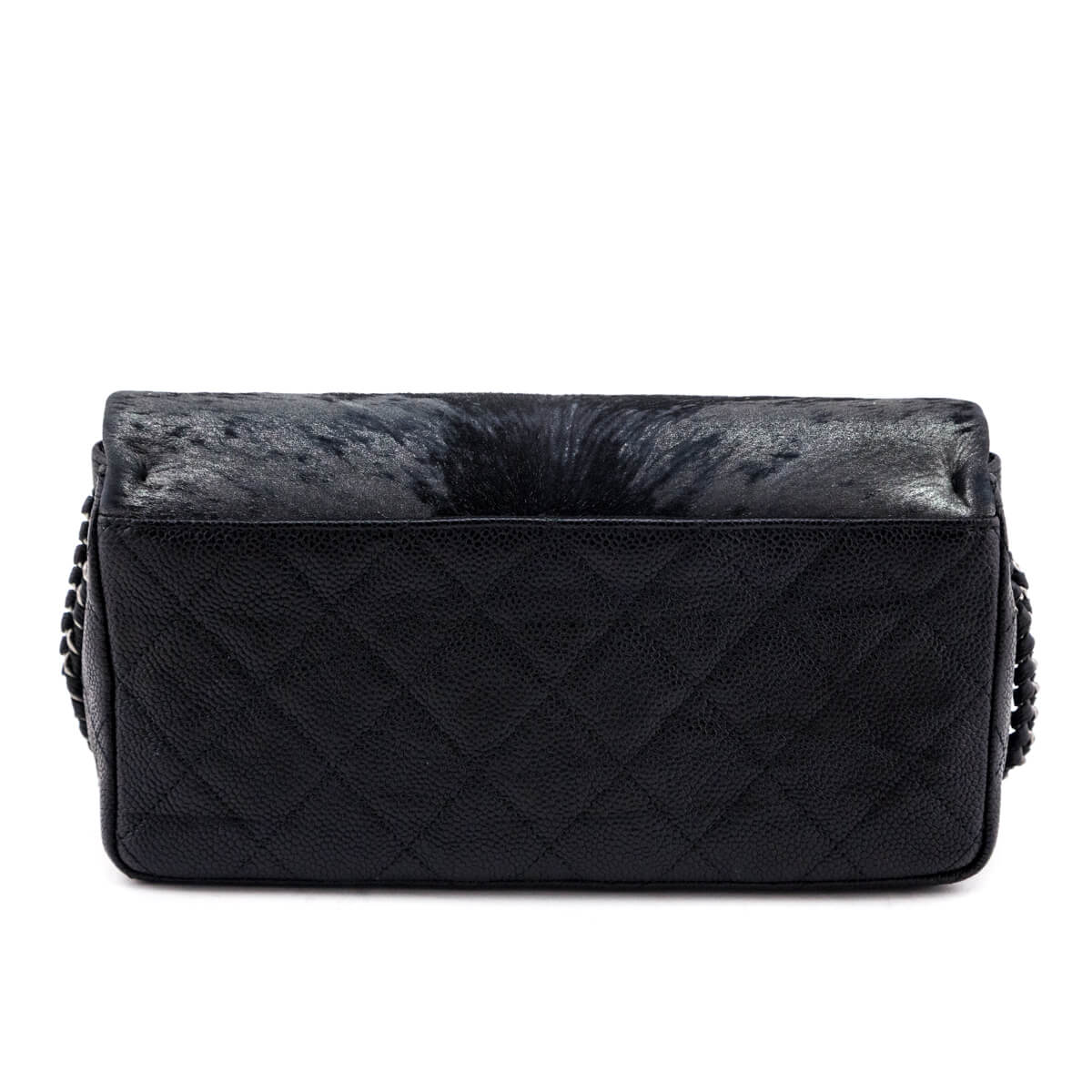 Chanel Black & Silver Metallic Velvet & Quilted Caviar Flap Bag