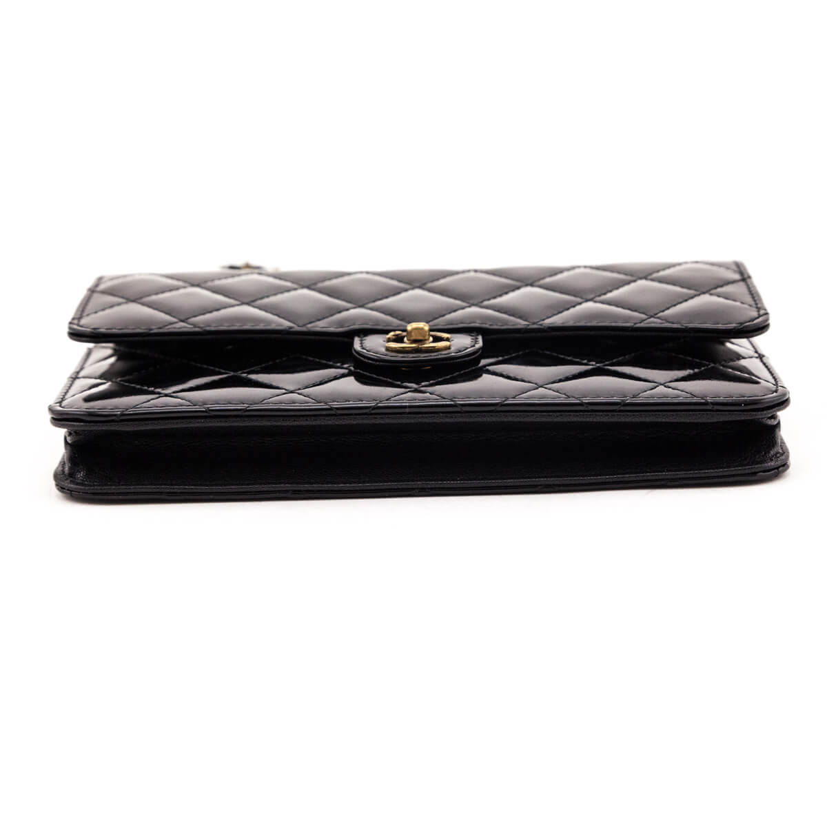 Chanel Black Patent Quilted CC Eyelet Wallet on Chain