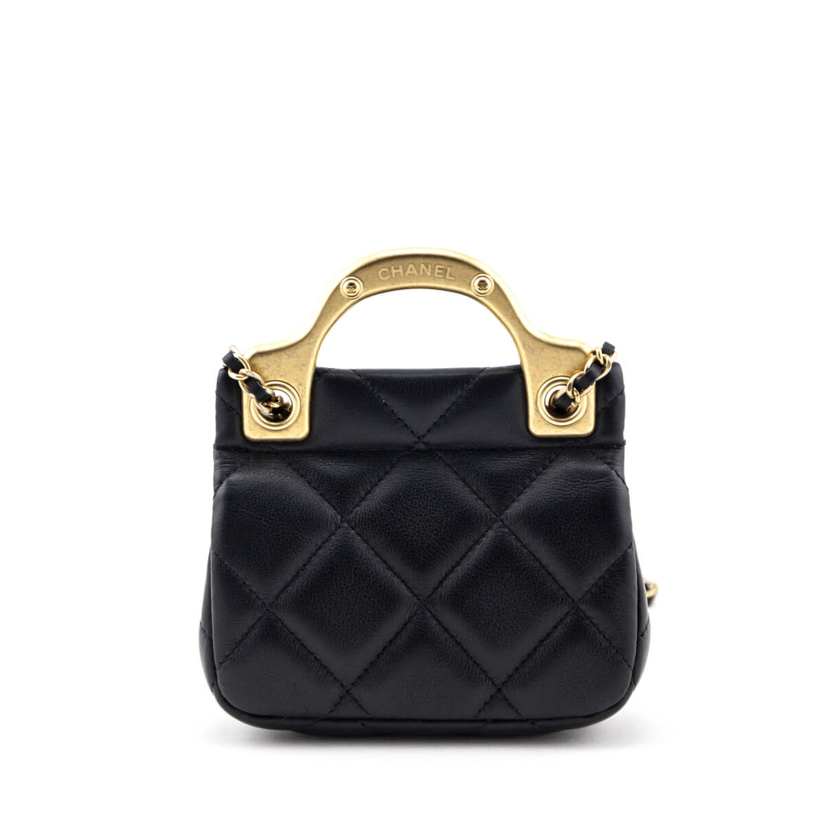 Chanel Black Quilted Calfskin Lady Handle Flap Card Holder With Chain