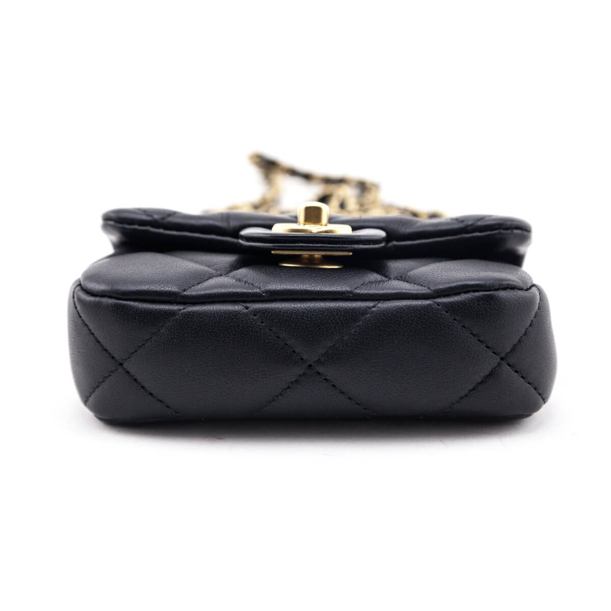 Chanel Black Quilted Calfskin Lady Handle Flap Card Holder With Chain