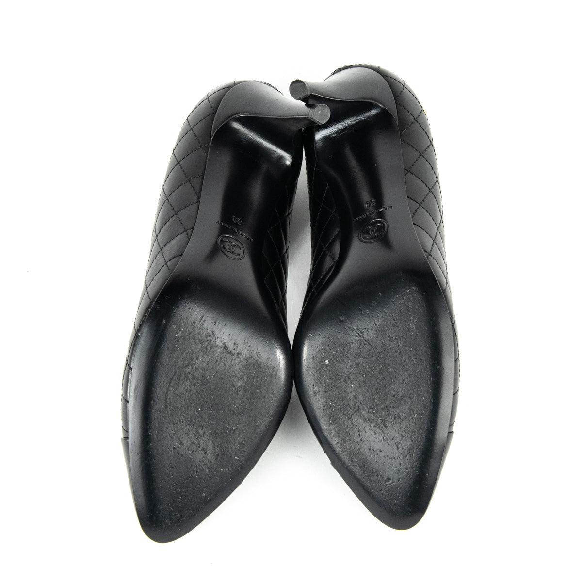 Chanel Black Quilted Camellia Cap Toe Pumps Size US 9 | EU 39