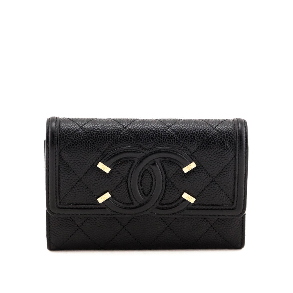 Chanel Black Quilted Caviar Filigree Flap Wallet