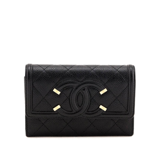 Chanel Black Quilted Caviar Filigree Flap Wallet