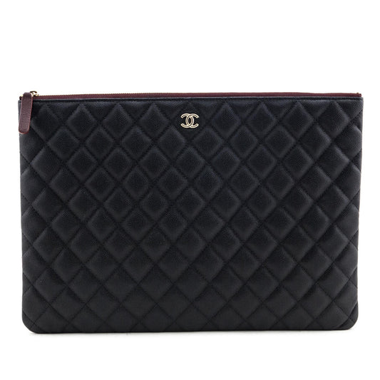 Chanel Black Quilted Caviar Large Classic Pouch