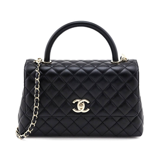 Chanel Black Quilted Caviar Small Coco Handle Flap Bag