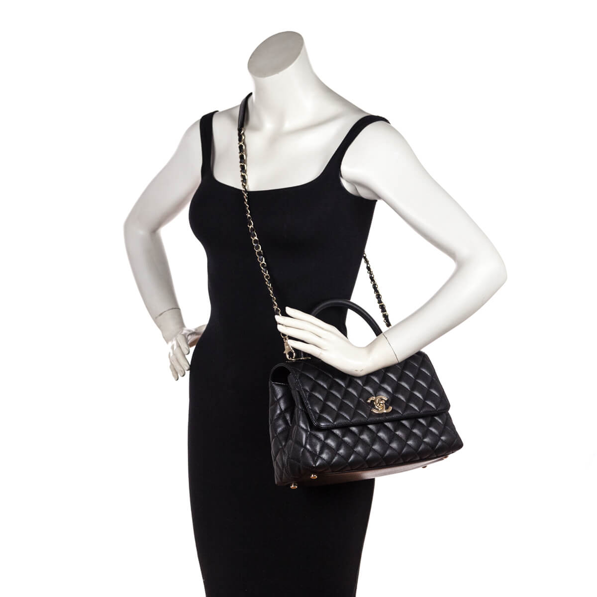 Chanel Black Quilted Caviar Small Coco Handle Flap Bag