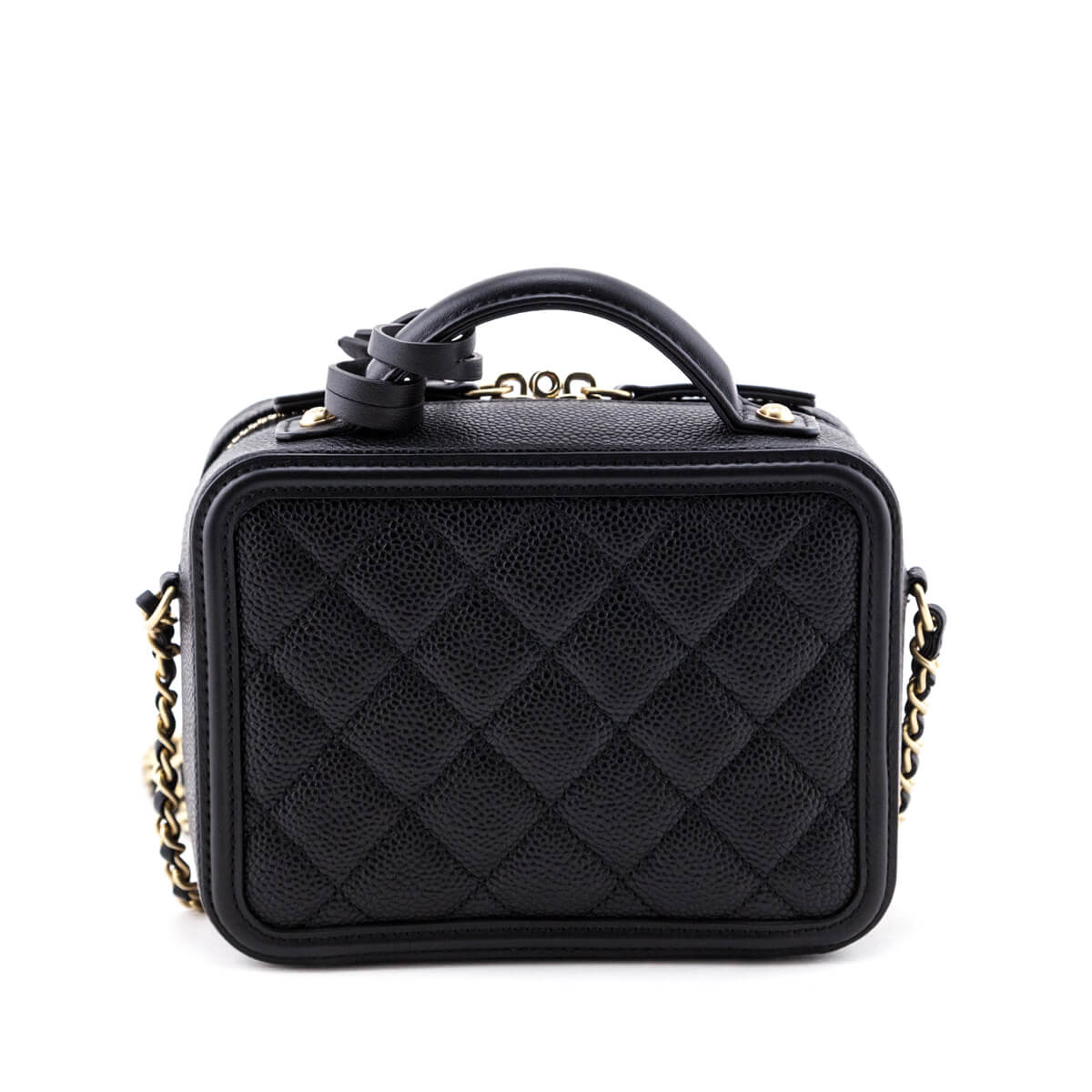 Chanel Black Quilted Caviar Small Filigree CC Vanity Case