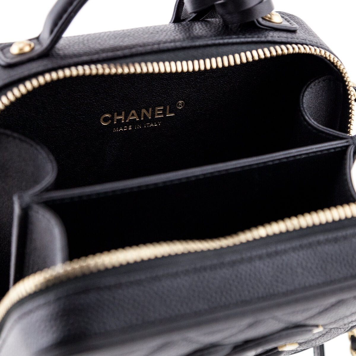 Chanel Black Quilted Caviar Small Filigree CC Vanity Case
