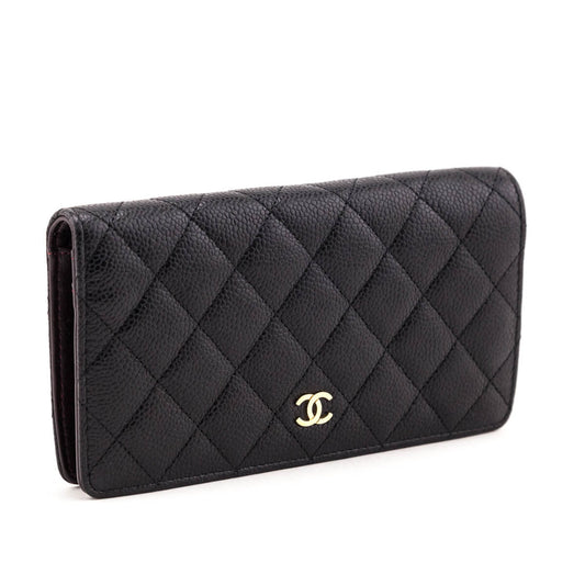 Chanel Black Quilted Caviar Yen Wallet