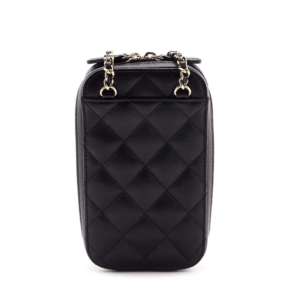 Chanel Black Quilted Caviar Zip Around Chain Phone Case