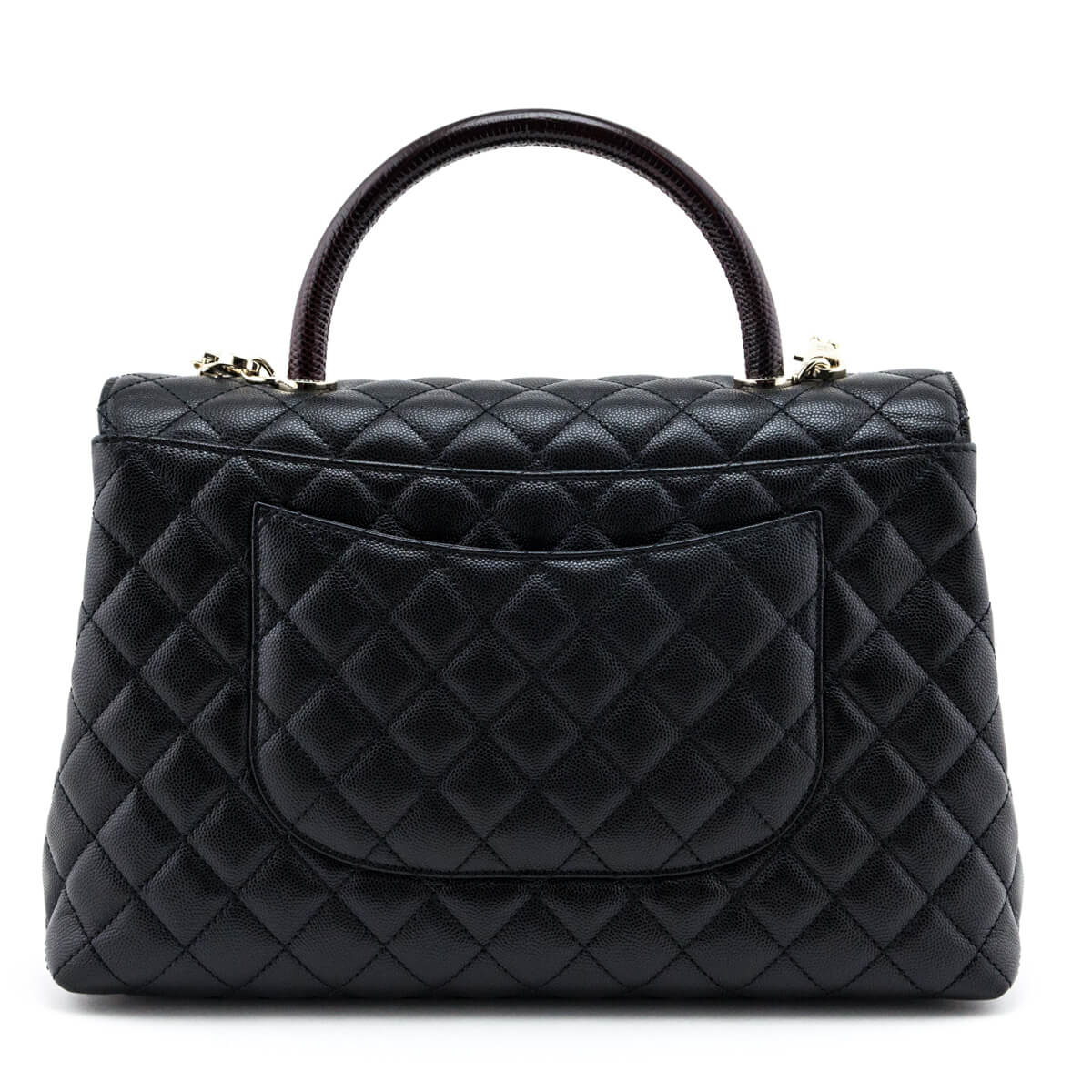 Chanel Black Quilted Caviar & Lizard Medium Coco Handle Flap Bag