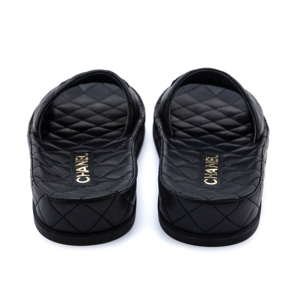 Chanel Black Quilted Lambskin CC Slides Size US 6 | EU 36
