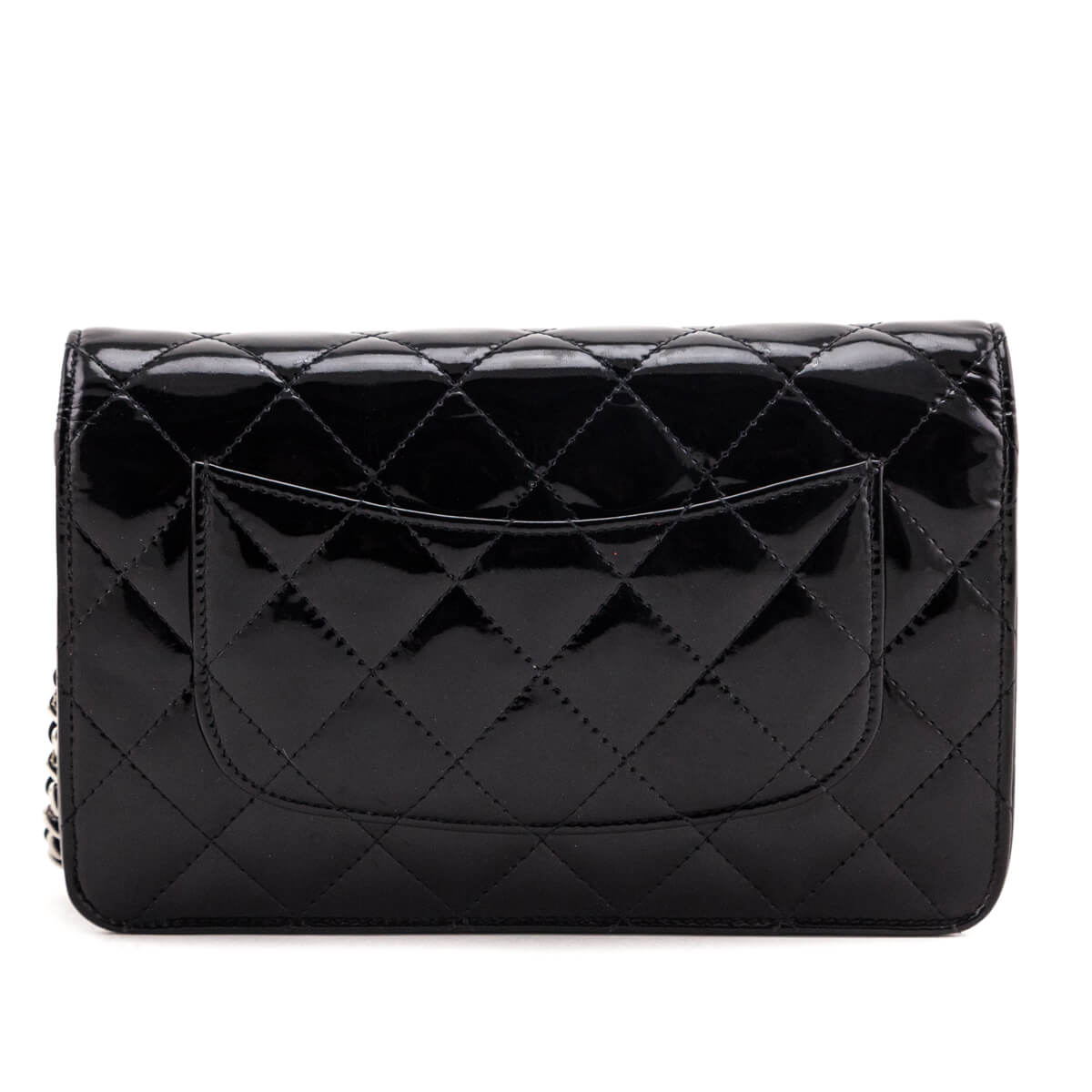 Chanel Black Quilted Patent Wallet On Chain