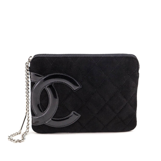 Chanel Black Quilted Suede Ligne Cambon Wristlet Pouch