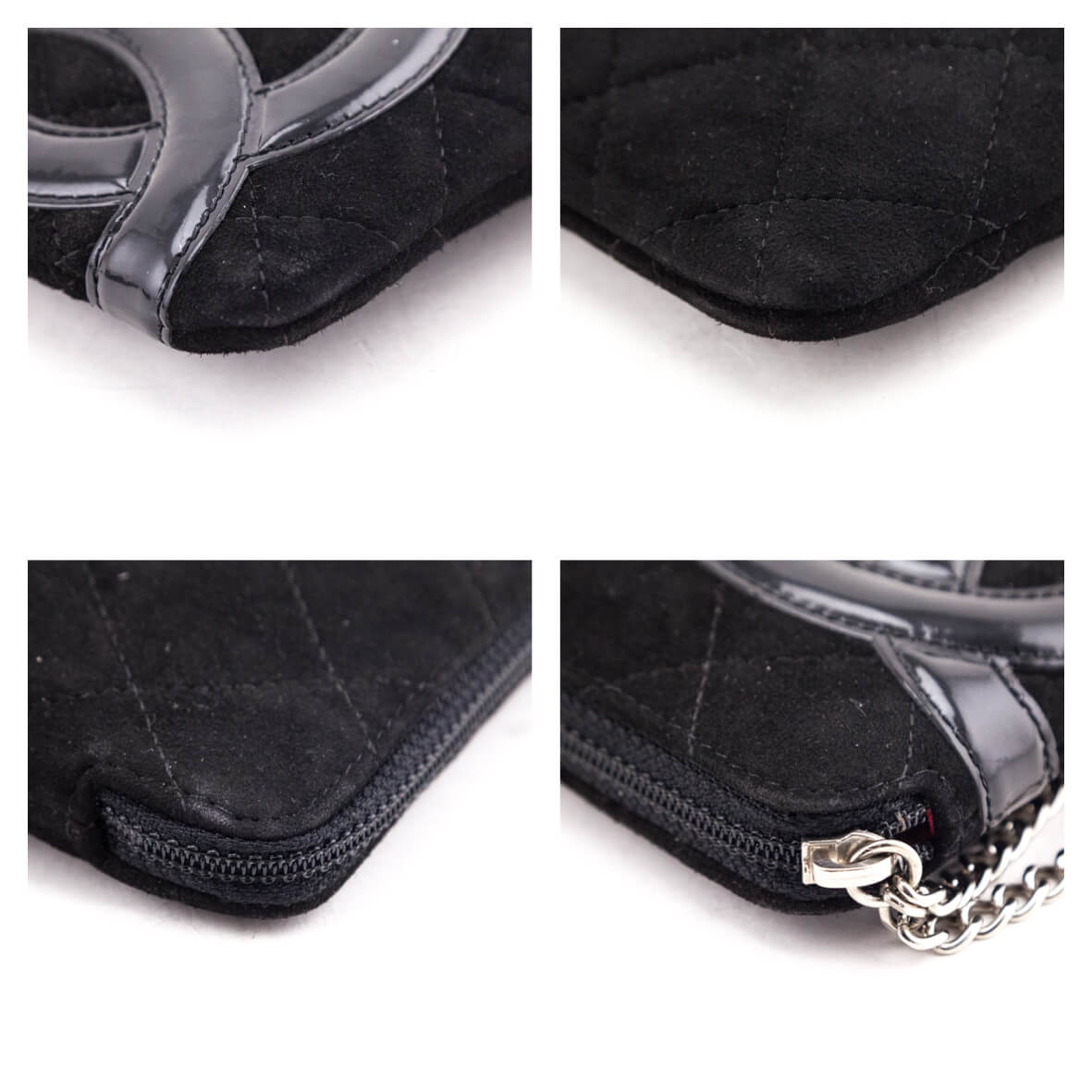 Chanel Black Quilted Suede Ligne Cambon Wristlet Pouch